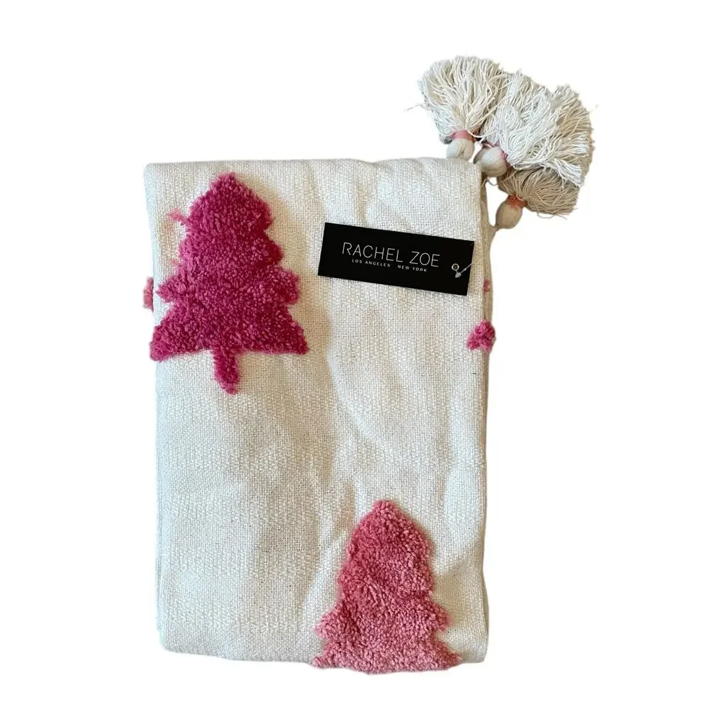 Rachel Zoe Pink Christmas Tree Throw Blanket 50x60 Holiday NEW